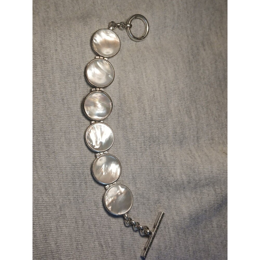 ...KENNETH COLE...Silver Tone, Mother Of Pearl  Panels Toggle Bracelet Stunning
